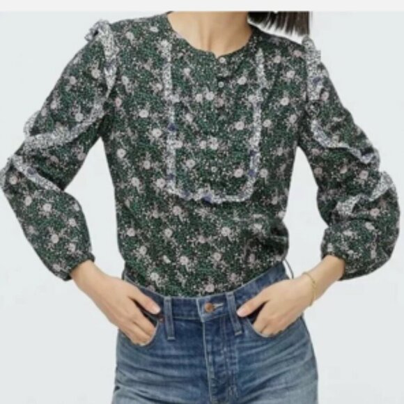 J. Crew Tops - J. CREW x Liberty London Floral Ruffle Sleeve 100% Cotton Poplin Blouse Medium